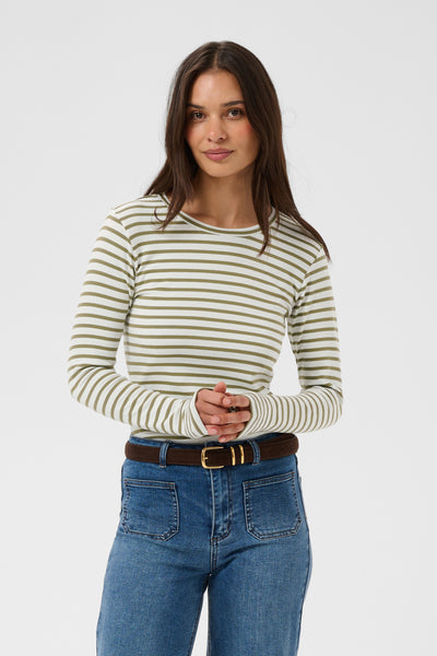 KAliddy Plain Stripe T-Shirt Chalk W. Aloe Stripe - 110096 - 10511971 Thumbnail