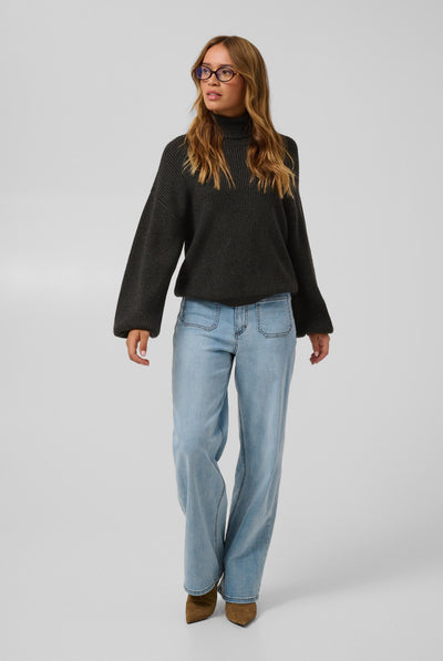 KAbarbara Rollneck Pullover Dark Grey Melange - 100125 - 10512087 Thumbnail