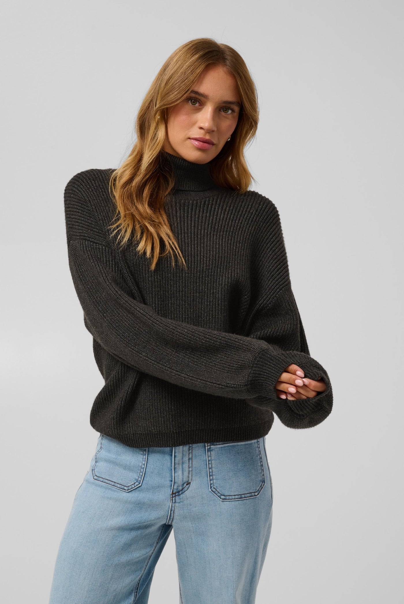 KAbarbara Rollneck Pullover Dark Grey Melange - 100125 - 10512087