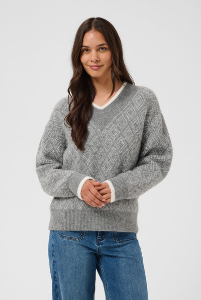 KAsirens Knit Pullover Grey Mel. / Chalk Argyle - 109 - 10512088 Thumbnail