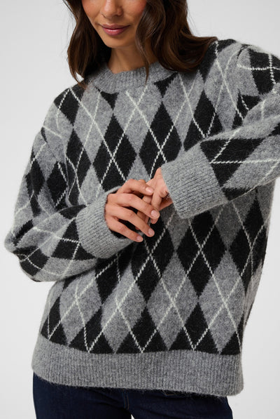 KAsimone Knit Pullover Black/GM/White Argyle - 109749 - 10512094 Thumbnail