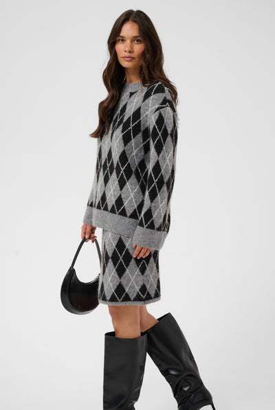 KAsimone Knit Pullover Black/GM/White Argyle - 109749 - 10512094 Thumbnail
