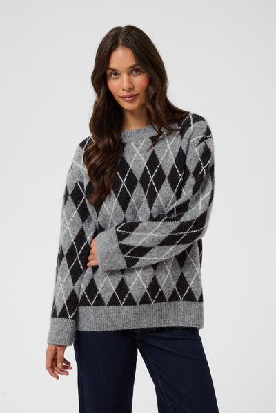 KAsimone Knit Pullover Black/GM/White Argyle - 109749 - 10512094 Thumbnail