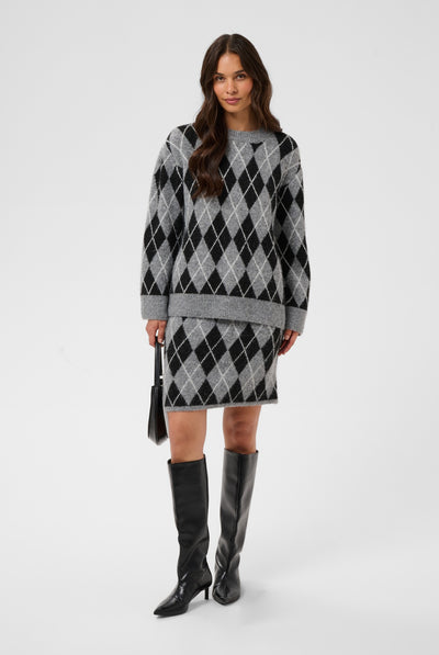 KAsimone Knit Skirt Black/GM/White Argyle - 109749 - 10512097 Thumbnail