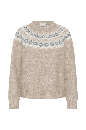 KAberta Pullover Beige Mel. -Grey/Chalk Pattern - 10512107