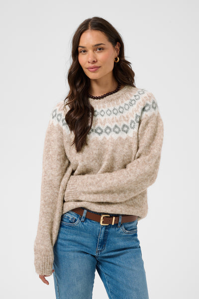 KAberta Pullover Beige Mel. -Grey/Chalk Pattern - 10512107 Thumbnail