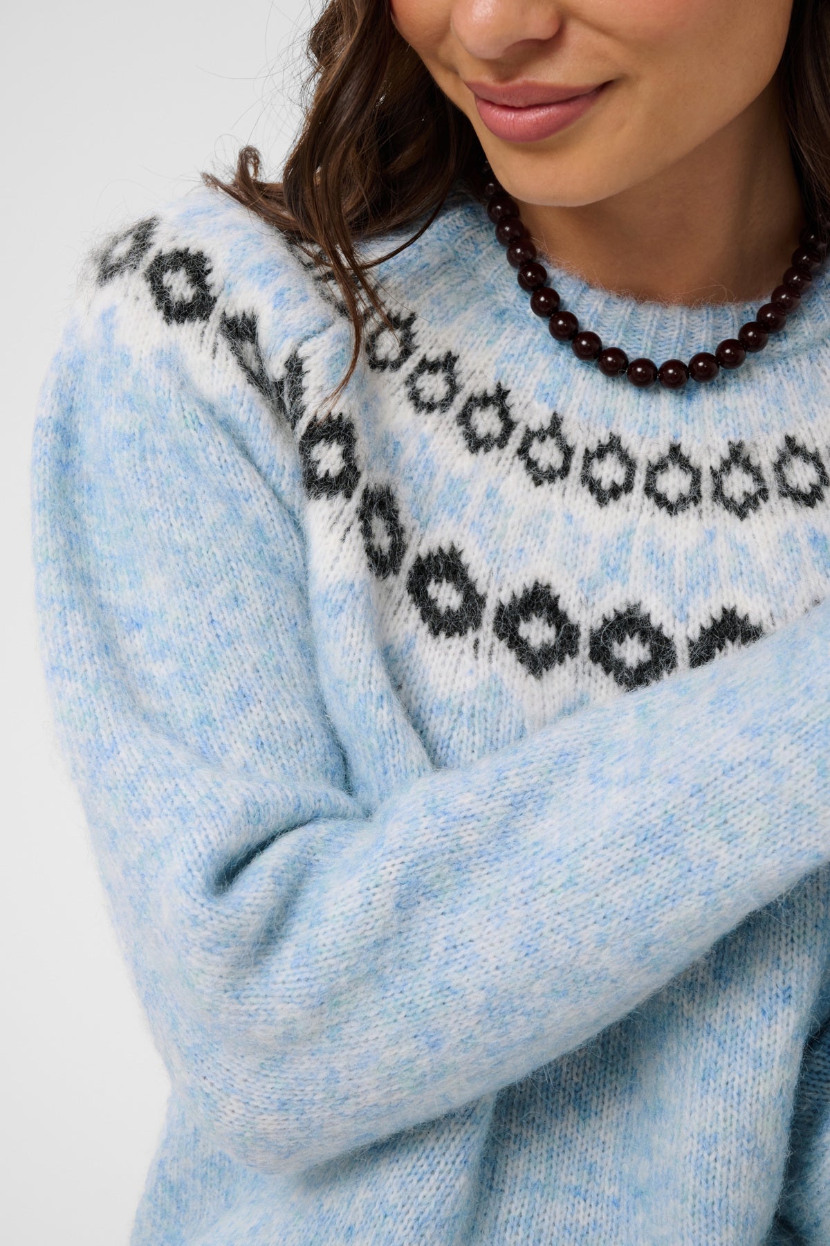 KAberta Pullover Blue Mel. -Grey/Chalk Pattern - 10512107