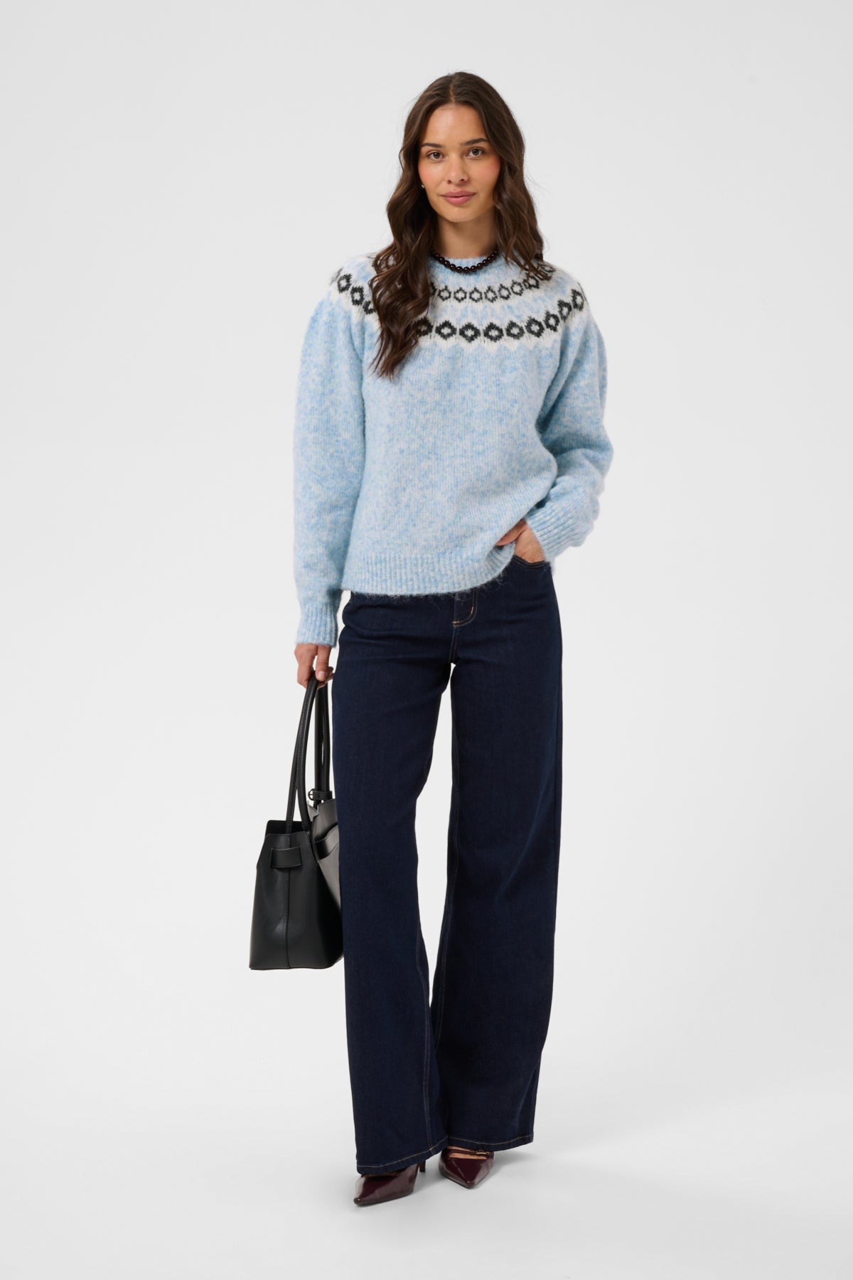 KAberta Pullover Blue Mel. -Grey/Chalk Pattern - 10512107