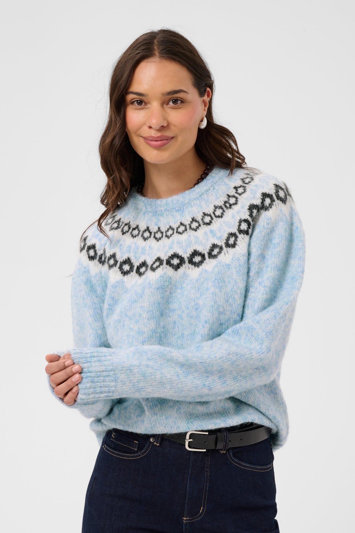 KAberta Pullover Blue Mel. -Grey/Chalk Pattern - 10512107