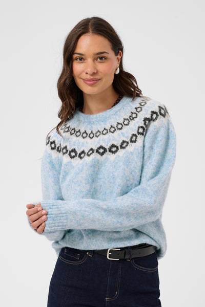 KAberta Pullover Blue Mel. -Grey/Chalk Pattern - 10512107 Thumbnail