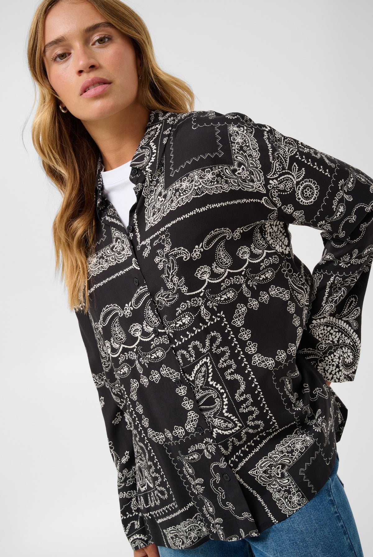 KAgardenia Shirt Black/Turtledove Scarf Print - - 10512125