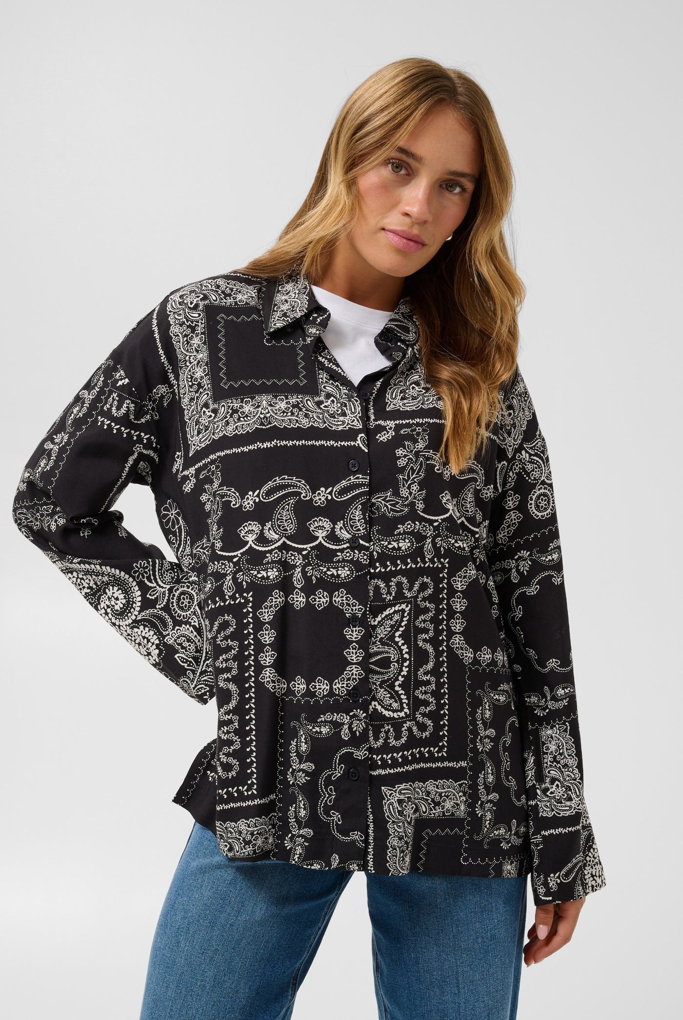 KAgardenia Shirt Black/Turtledove Scarf Print - - 10512125