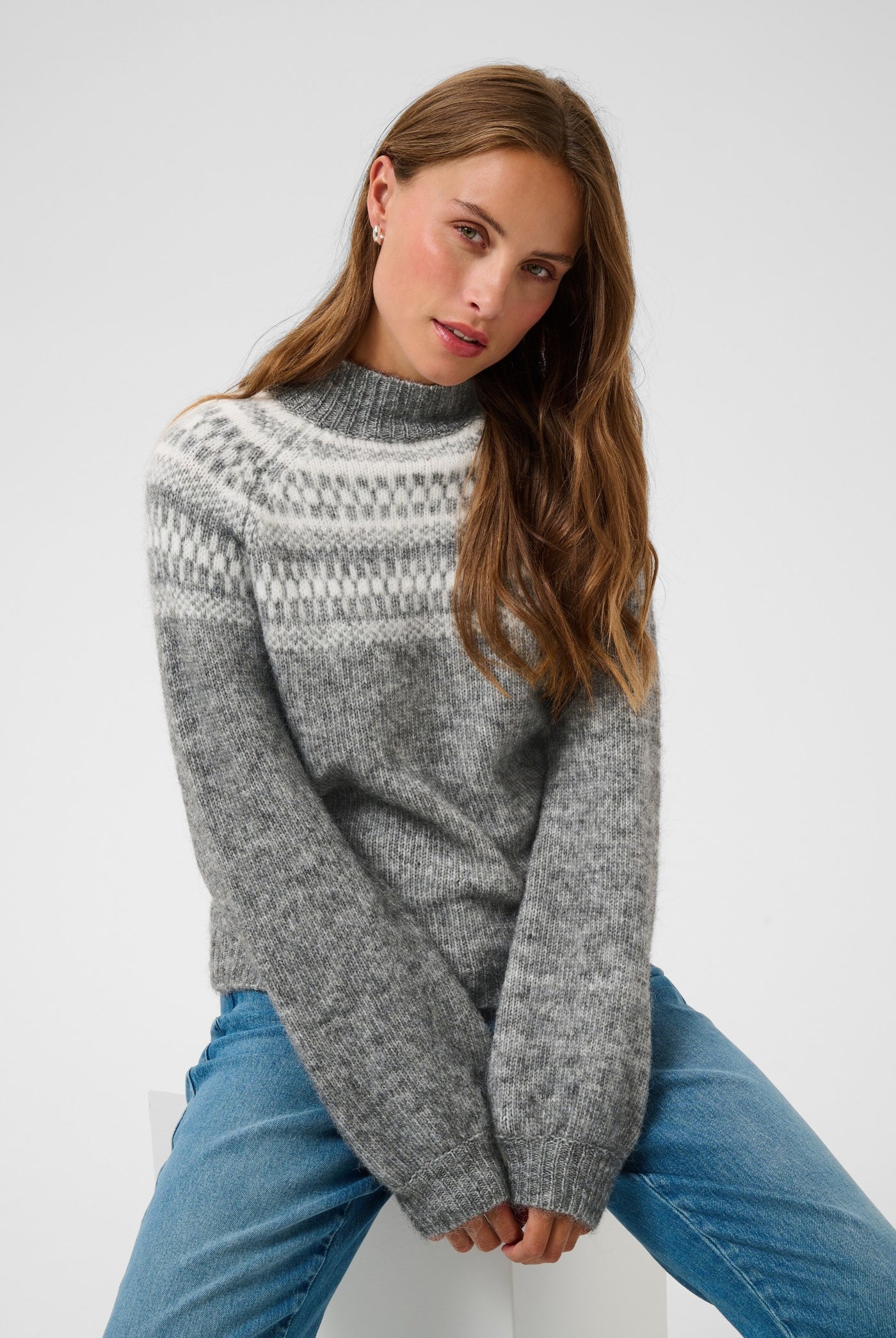 KAgerda Pullover Knit Dark Grey Melange/Chalk - 1099 - 10512134