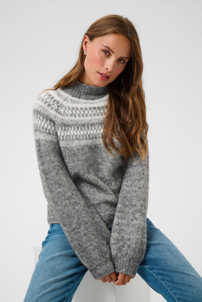 KAgerda Pullover Knit Dark Grey Melange/Chalk - 1099 - 10512134 Thumbnail