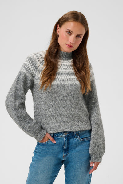 KAgerda Pullover Knit Dark Grey Melange/Chalk - 1099 - 10512134 Thumbnail