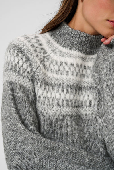 KAgerda Pullover Knit Dark Grey Melange/Chalk - 1099 - 10512134 Thumbnail