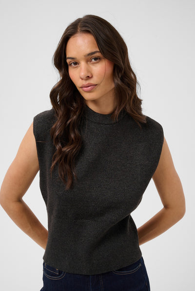 KAbarbara Knit Vest Dark Grey Melange - 100125 - 10512248 Thumbnail