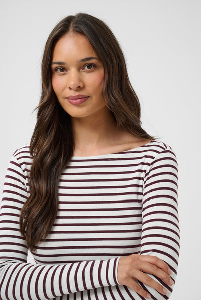 KAliddy LS Boatneck T-Shirt Chalk / Fudge Stripe - 1000345 - 10512256 Thumbnail