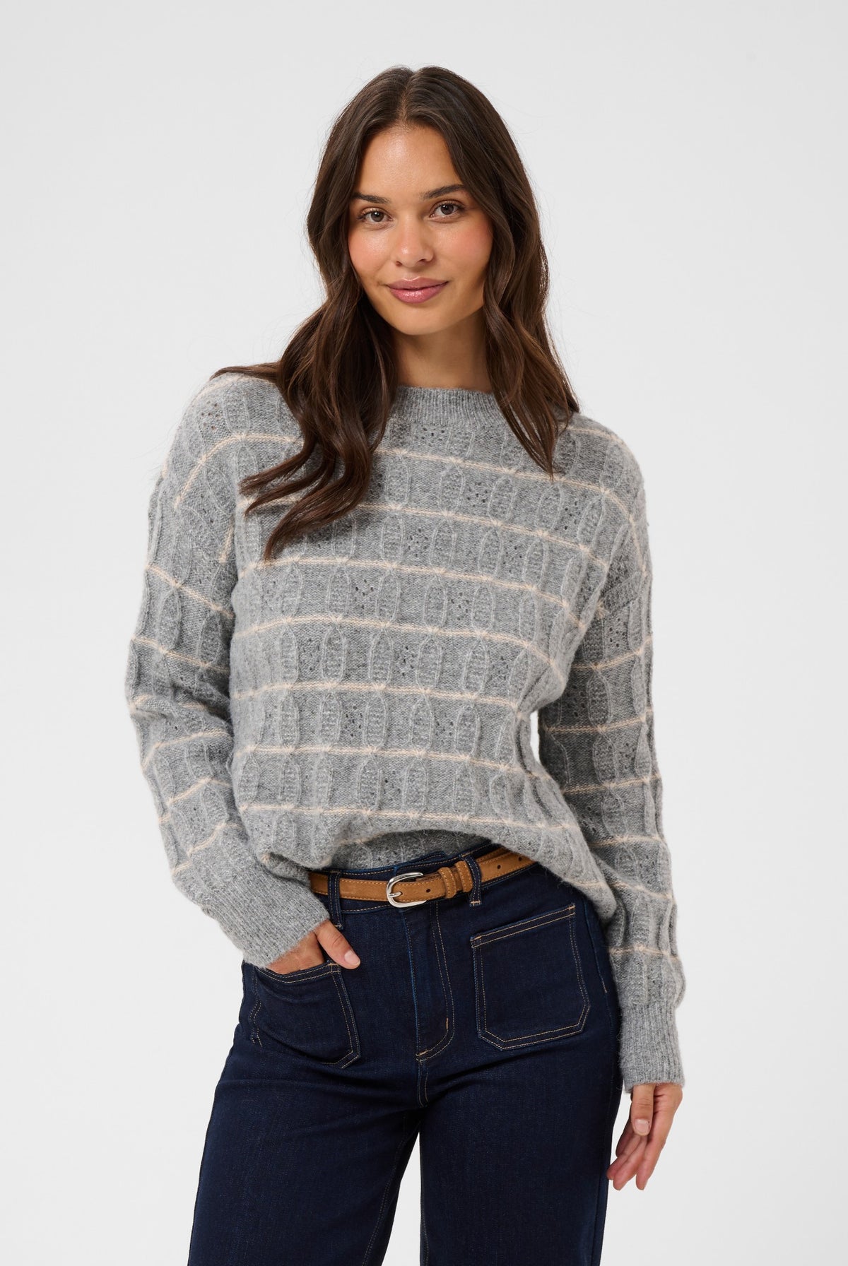 KAsirens Striped Pullover Grey Melange/Beige Stripe - 10 - 10512261