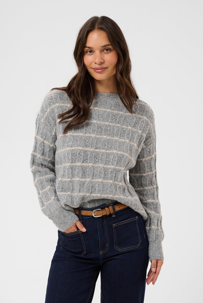 KAsirens Striped Pullover Grey Melange/Beige Stripe - 10 - 10512261 Thumbnail