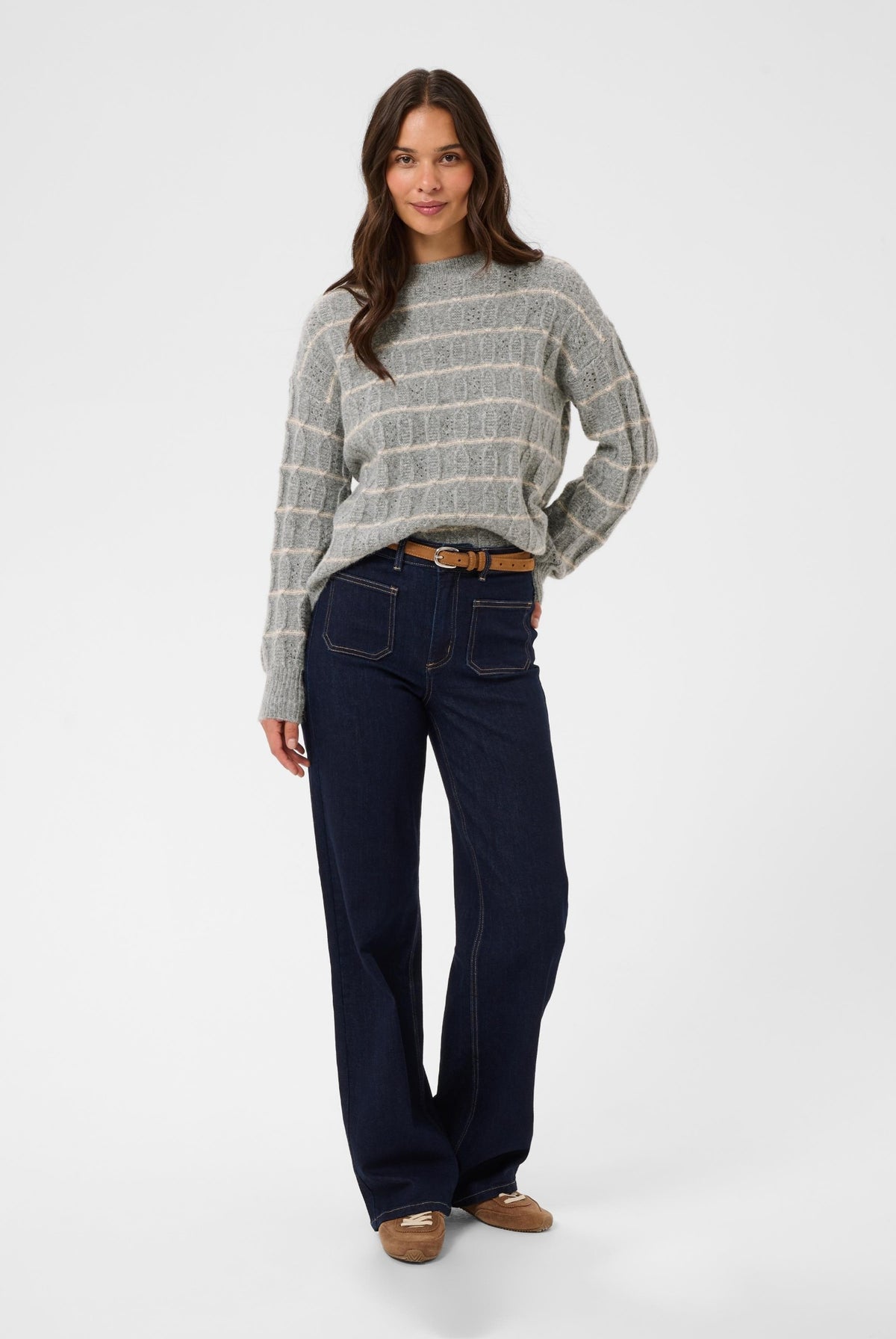 KAsirens Striped Pullover Grey Melange/Beige Stripe - 10 - 10512261