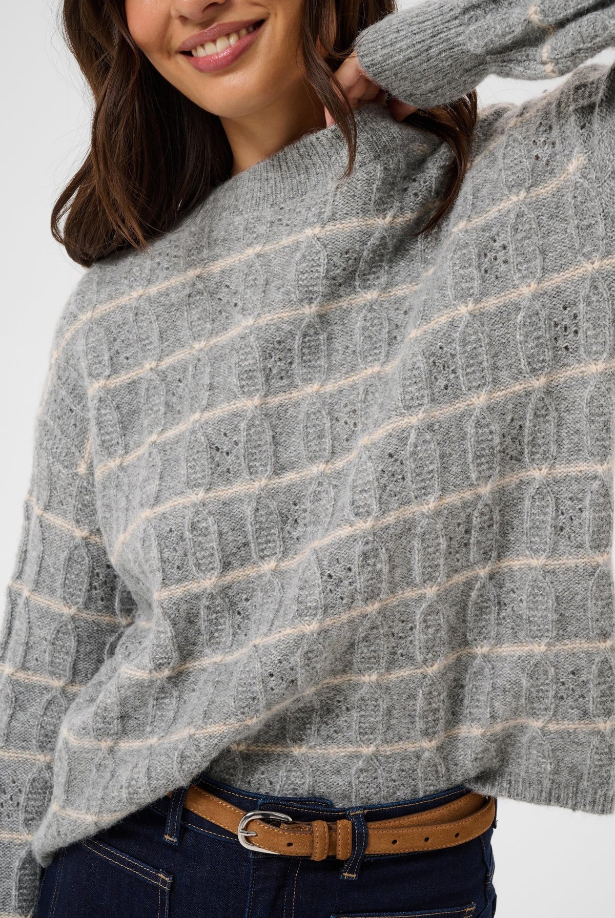 KAsirens Striped Pullover Grey Melange/Beige Stripe - 10 - 10512261