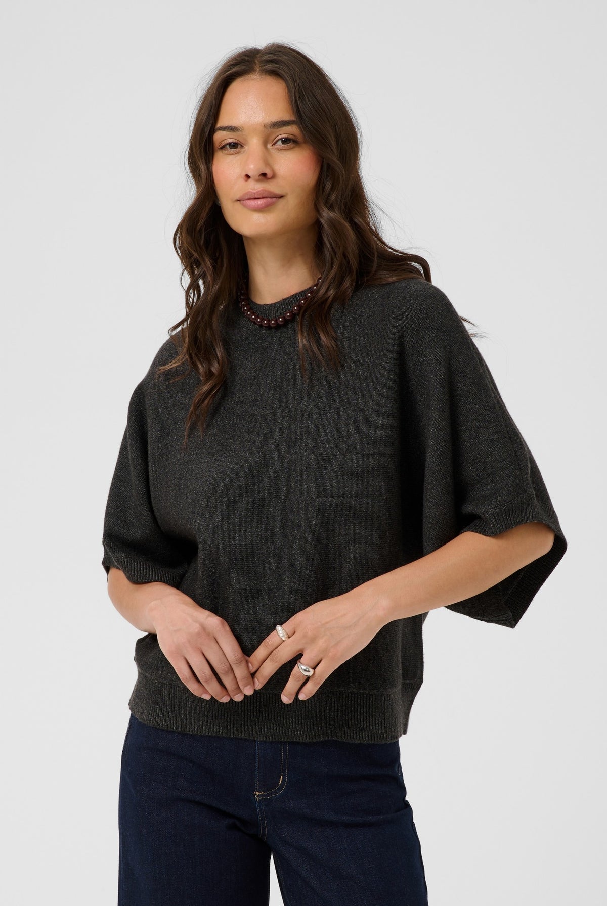 KAbarbara Wing SL Pullover Dark Grey Melange - 100125 - 10512436