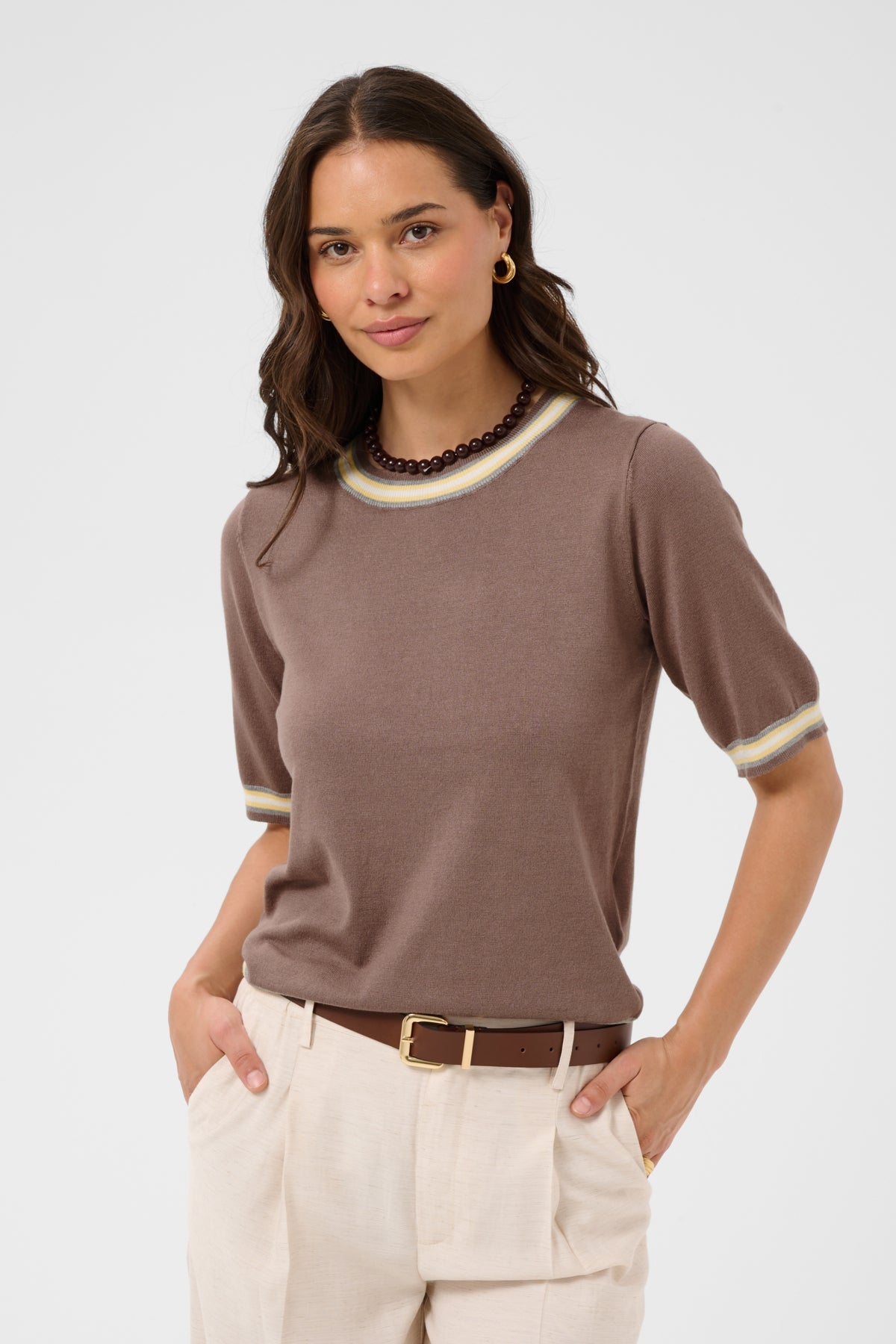 KAlizza Stinna Pullover Deep Taupe/Multi Stripes - 100 - 10512461
