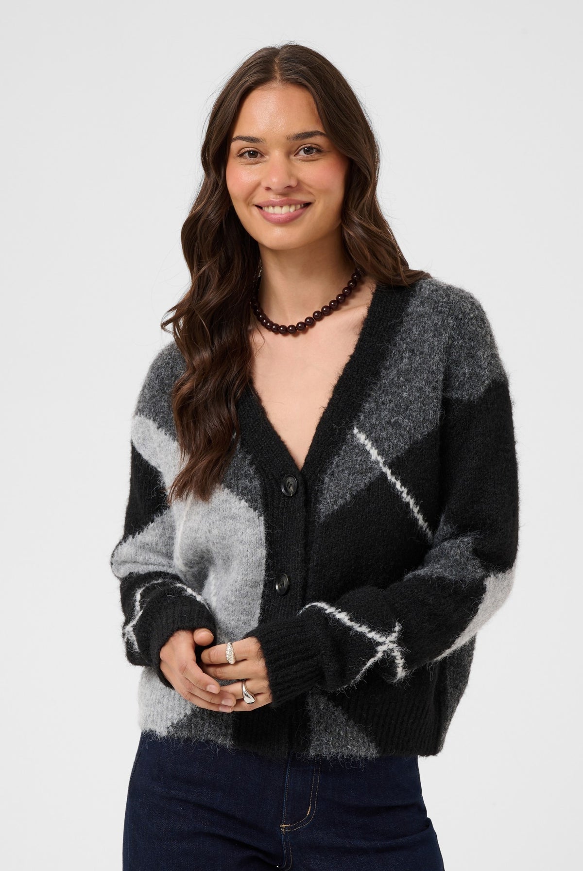 KAgrith Cardigan Grey melange / black check - 1 - 10512617