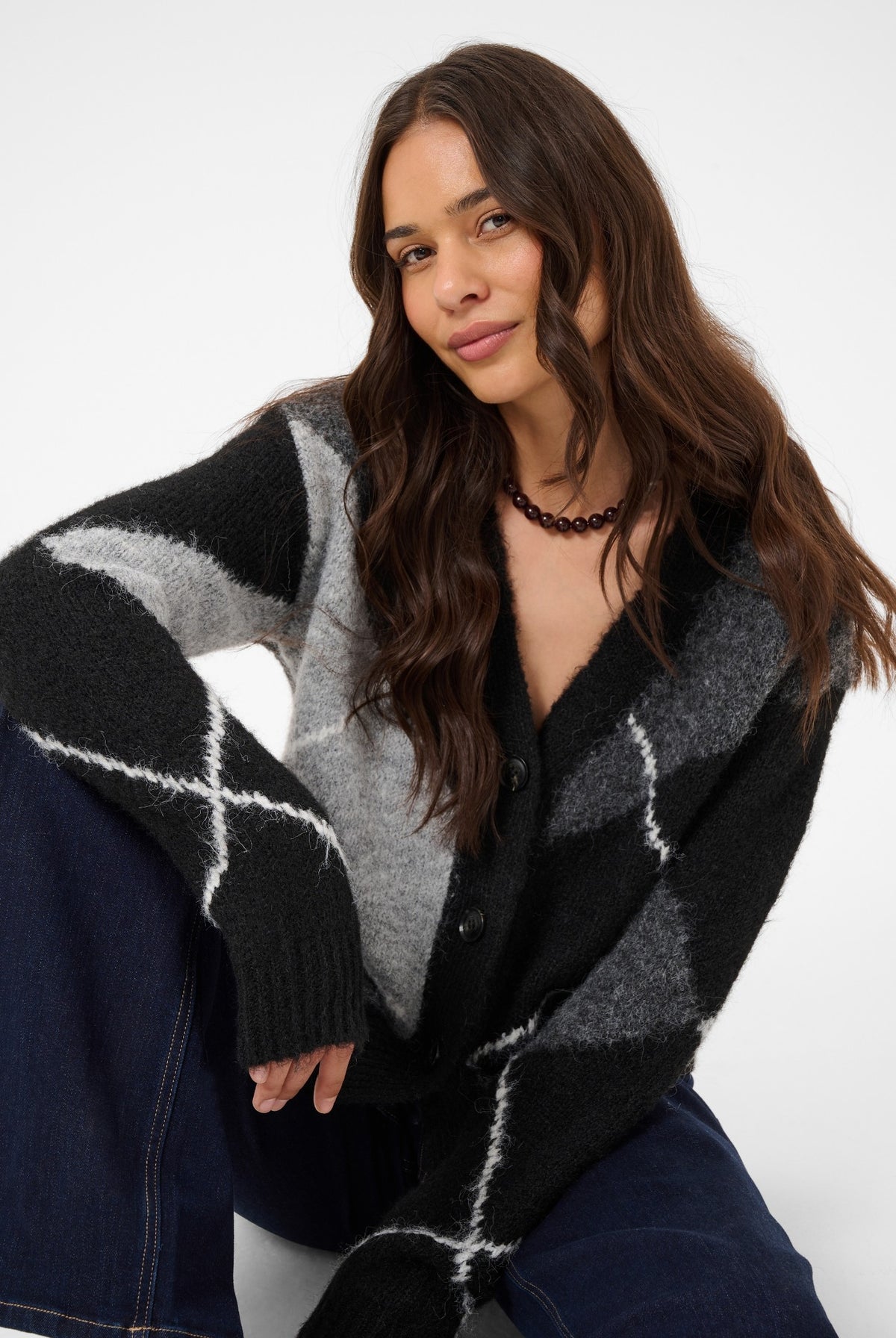 KAgrith Cardigan Grey melange / black check - 1 - 10512617