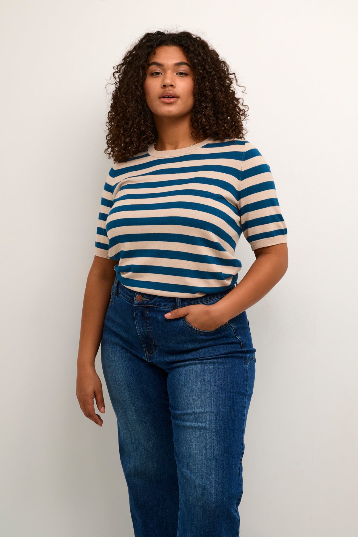KCmaji Short Sleeves Knit Smoke Gray/Black Deep Stripe - - 10581442