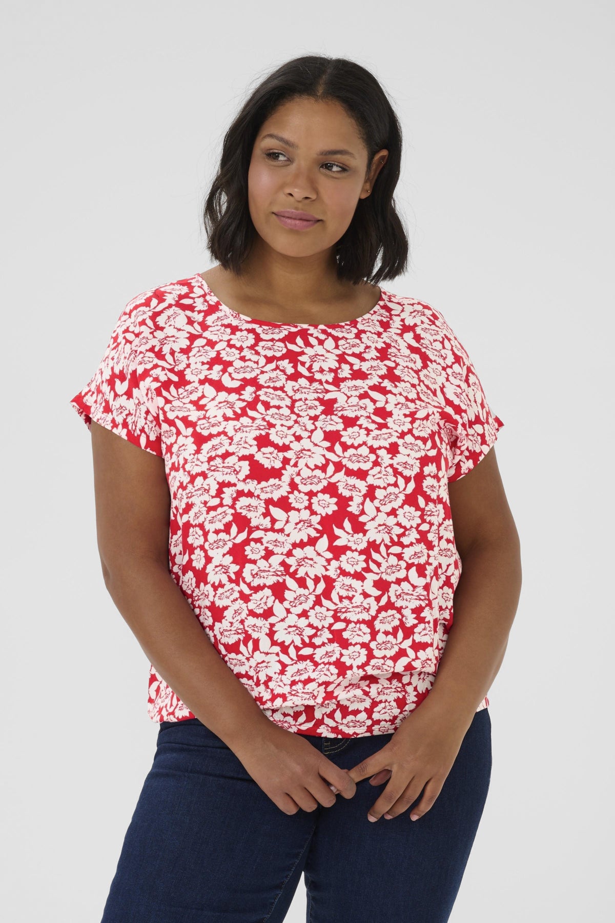 KAbeathe Stanley Blouse True Red/Chalk Flower Print - 10508896