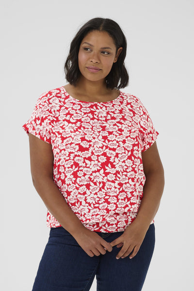 KAbeathe Stanley Blouse True Red/Chalk Flower Print - 10508896 Thumbnail