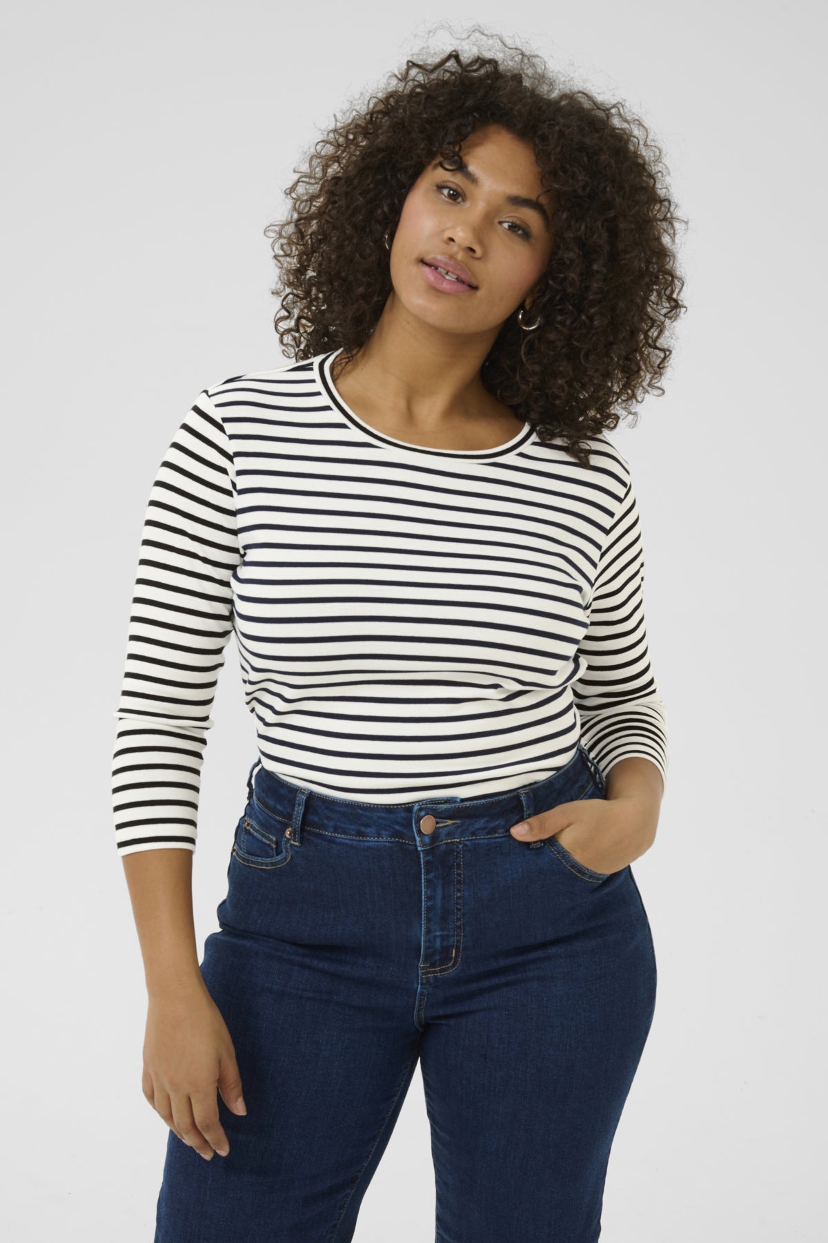 KClia 3/4 SL Blouse Chalk/Black Stripe