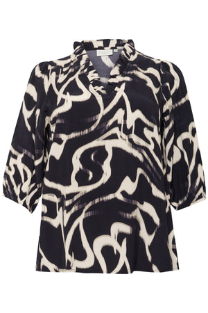 KCmaren Frill Blouse Black/Nature Organic Lines - 10583403