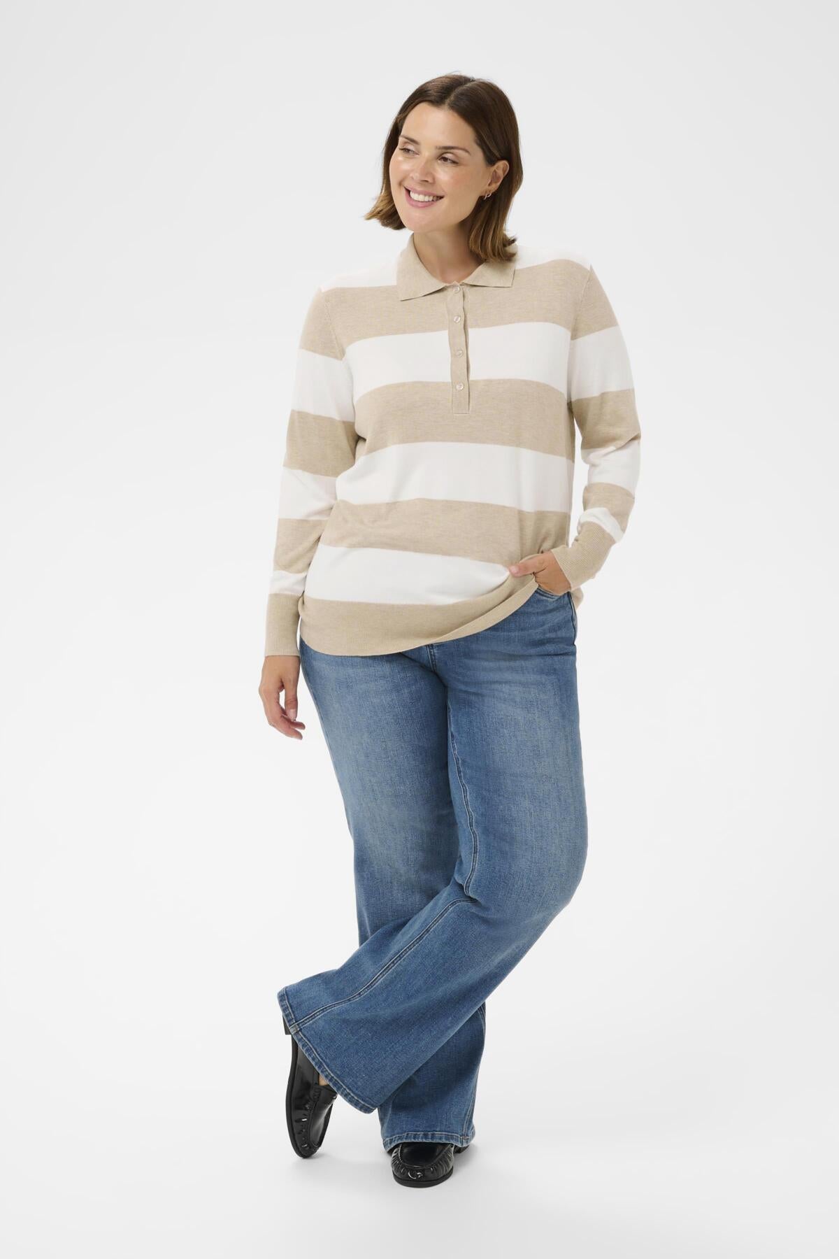 KClizzy Striped Polo Pullover Feather Gray / Chalk Stripe - - 10583718