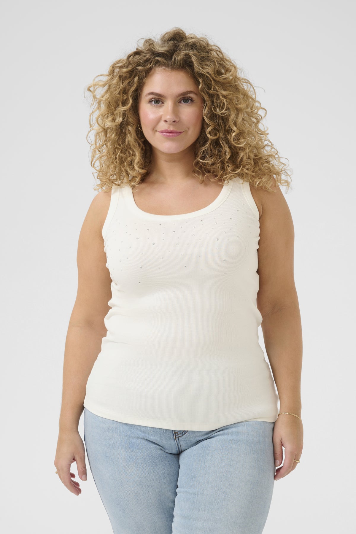 KCcarina Rhinestone Tank Top Chalk