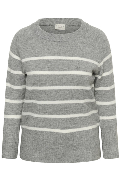 KCerina Knit Pullover Light Grey Melange Chalk Strip - 10583794 Thumbnail