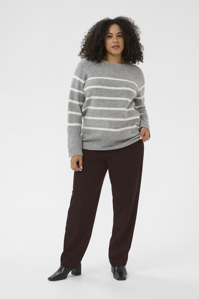 KCerina Knit Pullover Light Grey Melange Chalk Strip - 10583794 Thumbnail