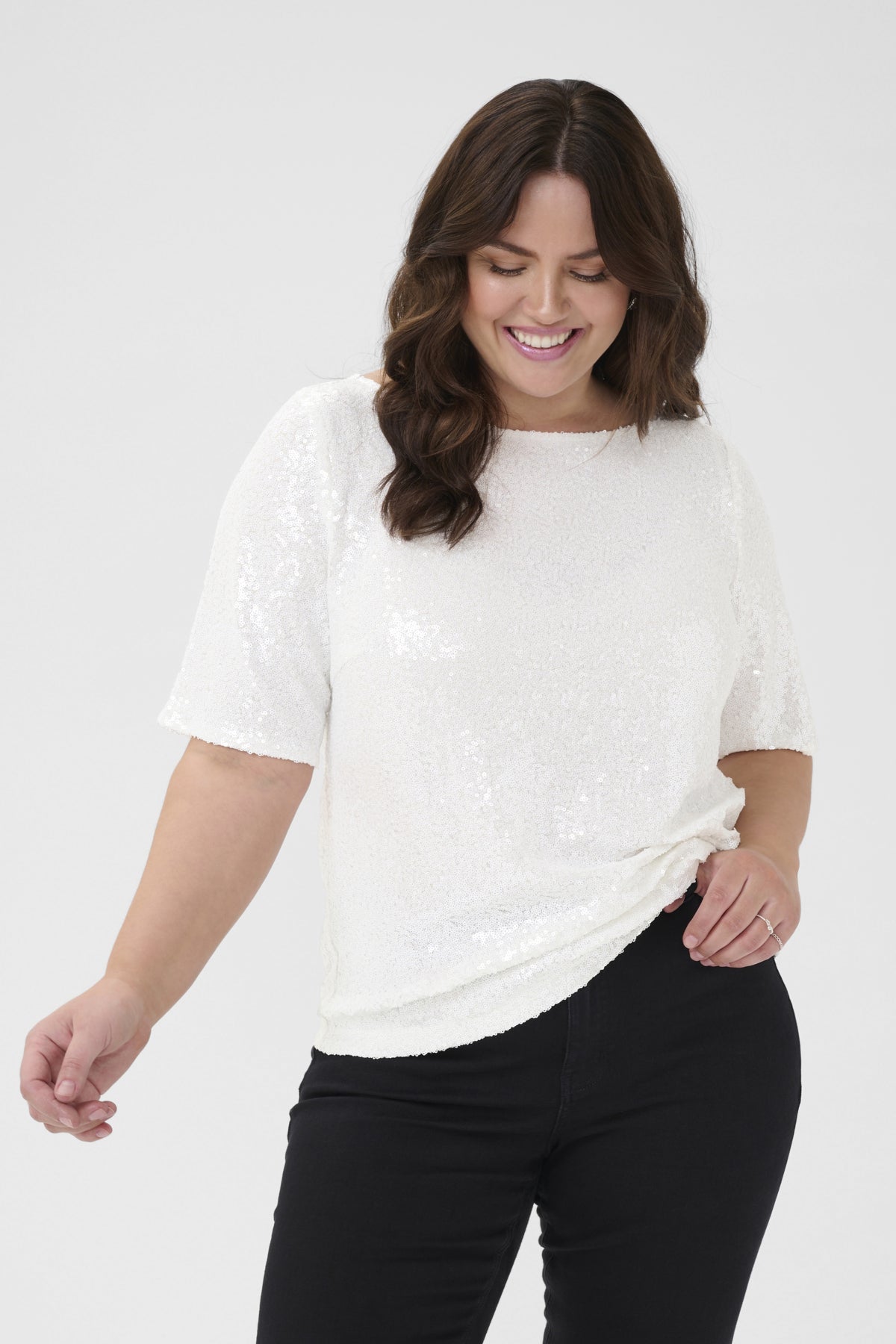 KCmirana Sequin Blouse Chalk - 110602 - 10583819