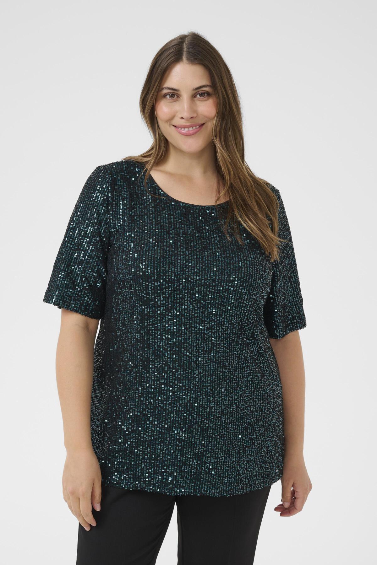 KClaila SS Blouse Dark Green Sequin - 10583883