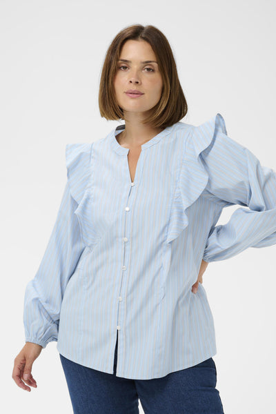 KClenia Flounce Shirt Powder Blue Stripe - 108835 - 10583926 Thumbnail