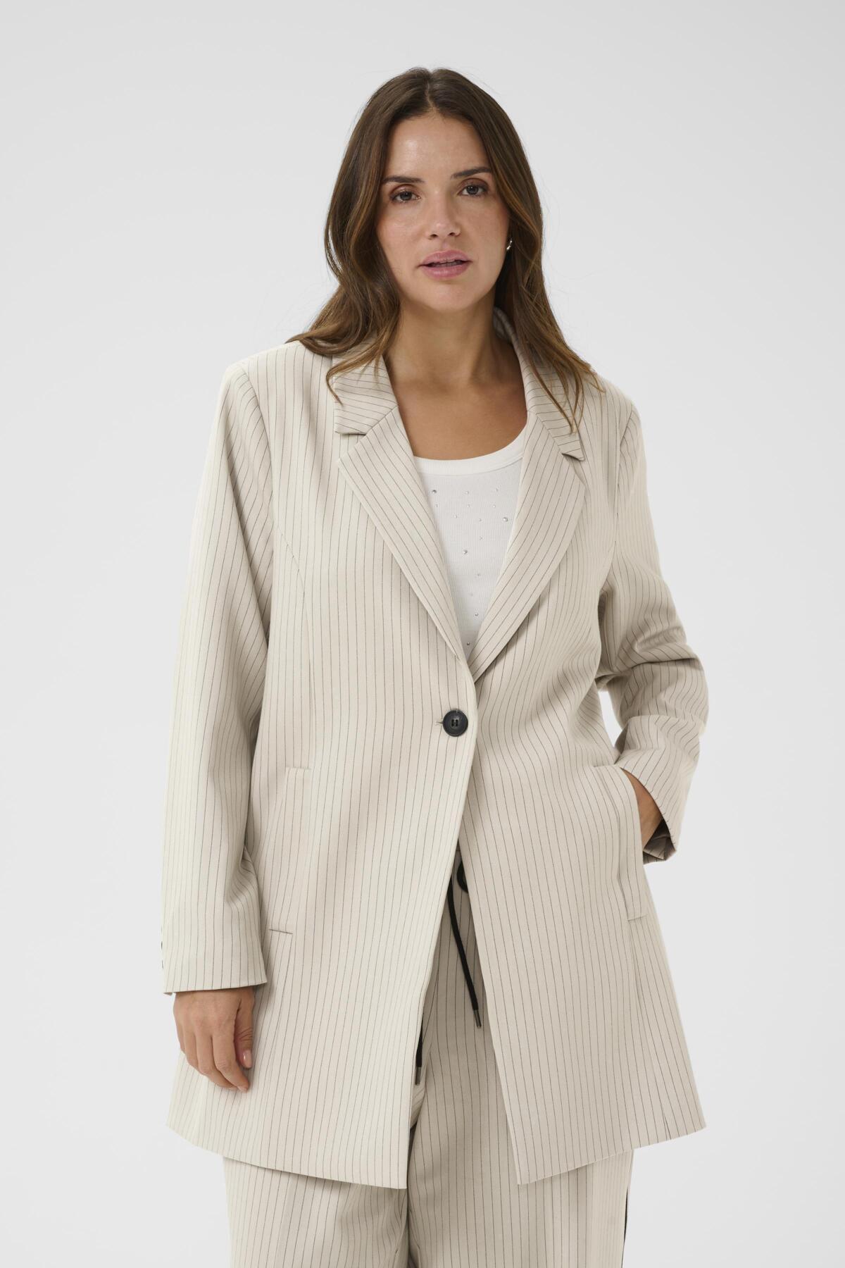 KCsirana Long Blazer Beige melange / Black stripe - - 10584021