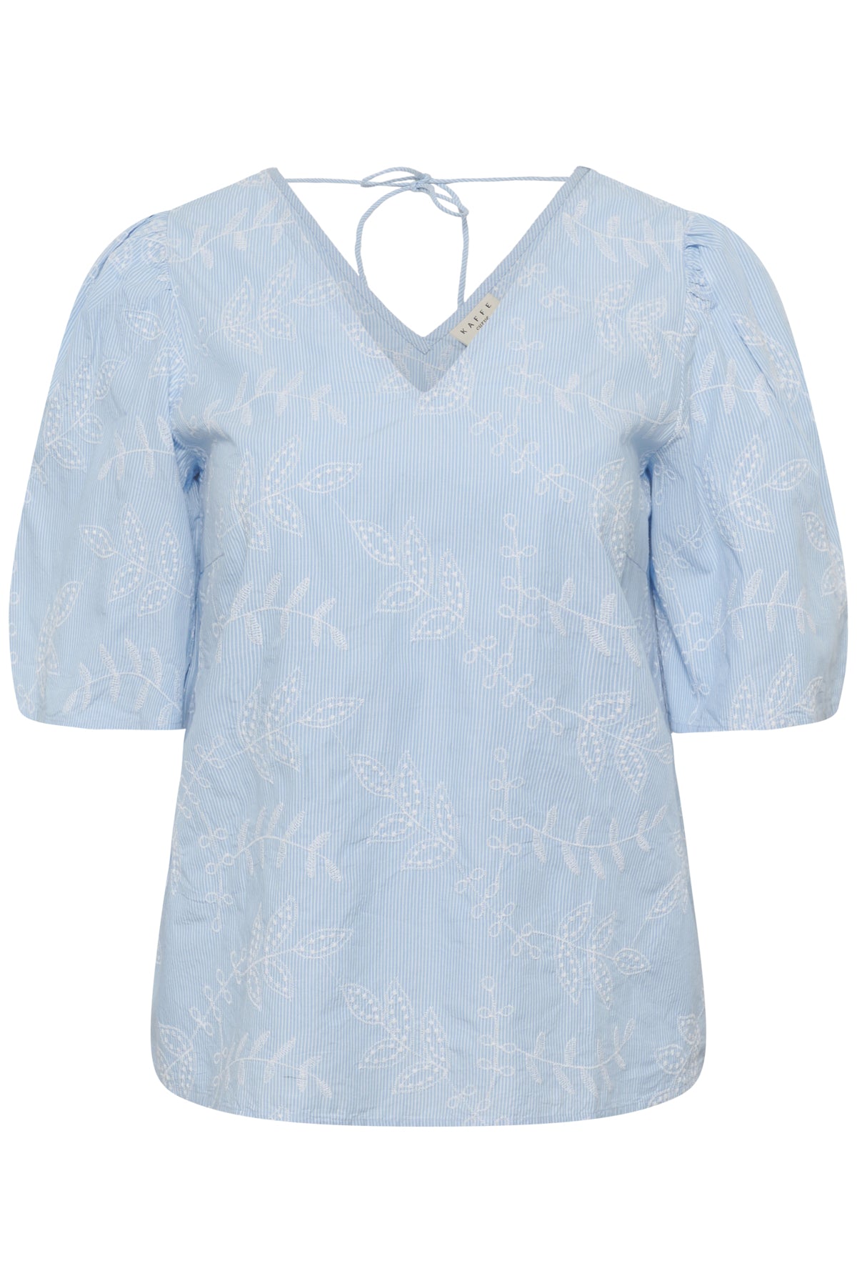 KCcarlee Short SL Blouse White Blue Embroidery Stripe - - 10584034