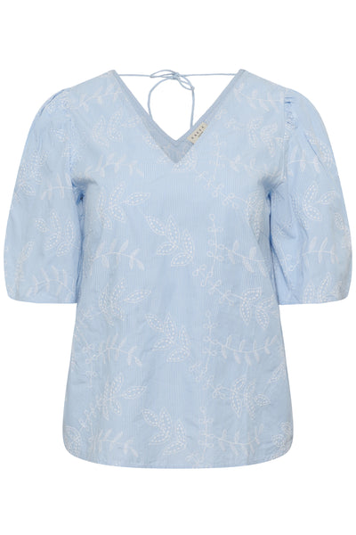 KCcarlee Short SL Blouse White Blue Embroidery Stripe - - 10584034 Thumbnail