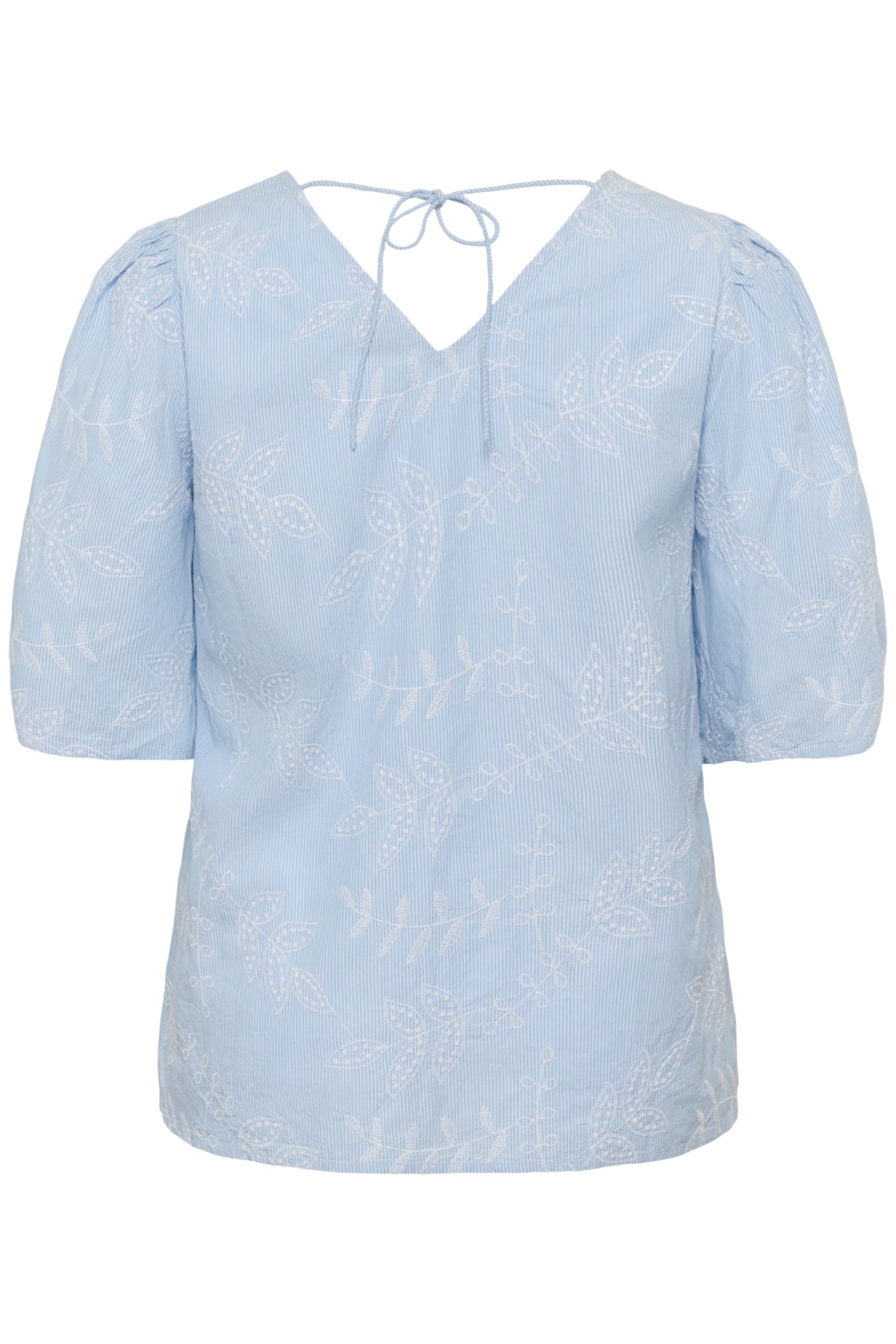 KCcarlee Short SL Blouse White Blue Embroidery Stripe - - 10584034