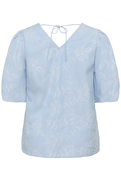 KCcarlee Short SL Blouse White Blue Embroidery Stripe - - 10584034 Thumbnail