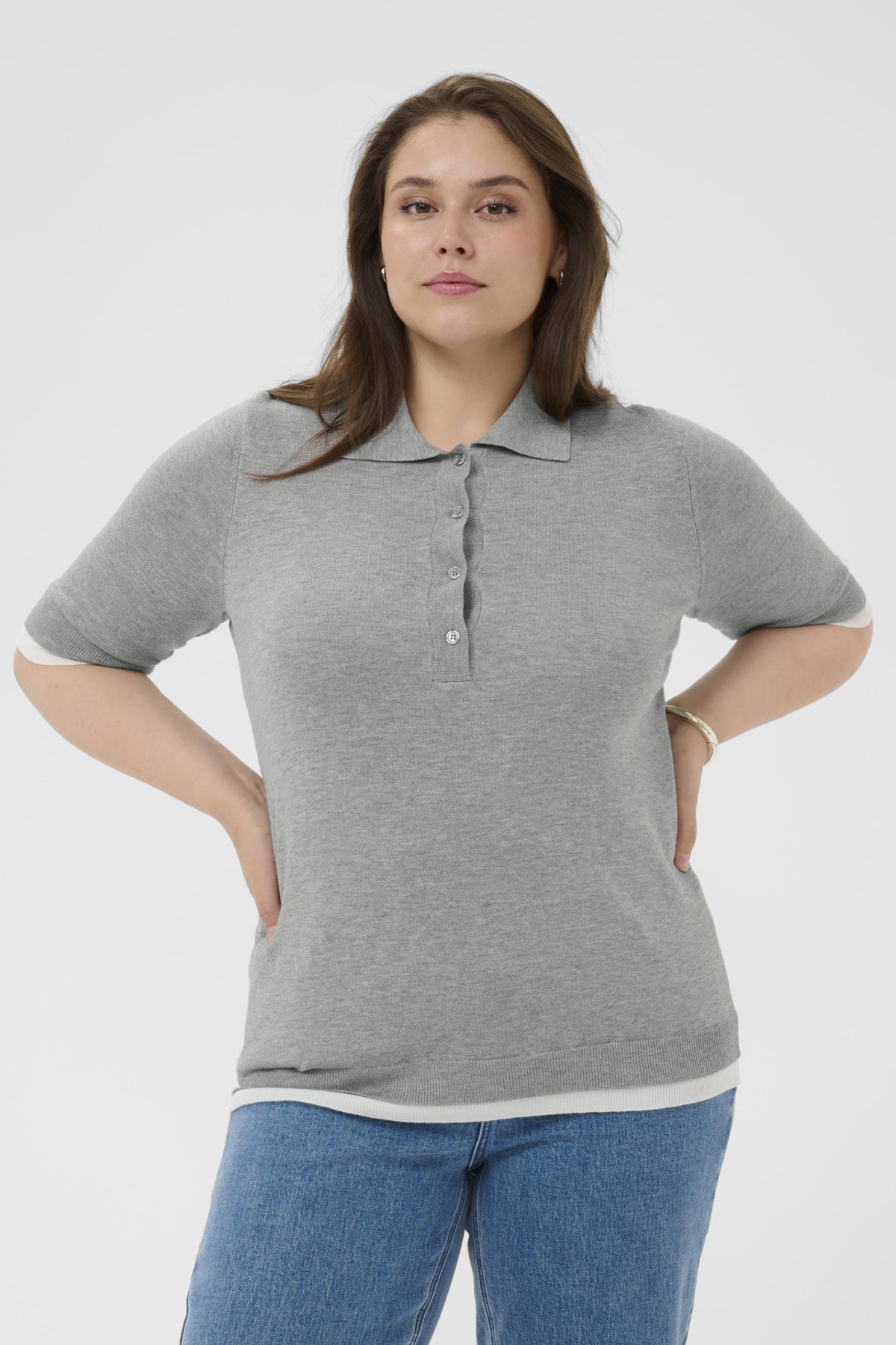 KClizzy Contrast Polo Knit Grey Melange - 100123 - 10584090