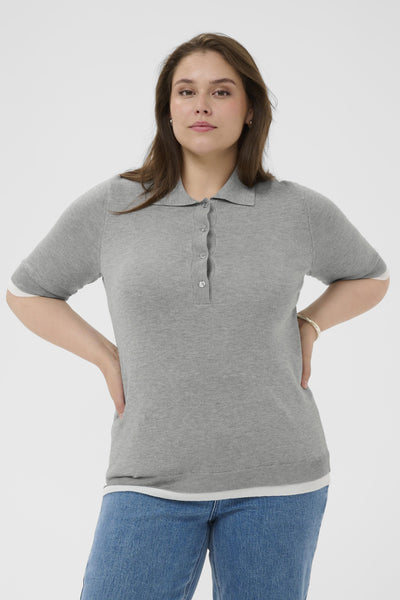 KClizzy Contrast Polo Knit Grey Melange - 100123 - 10584090 Thumbnail