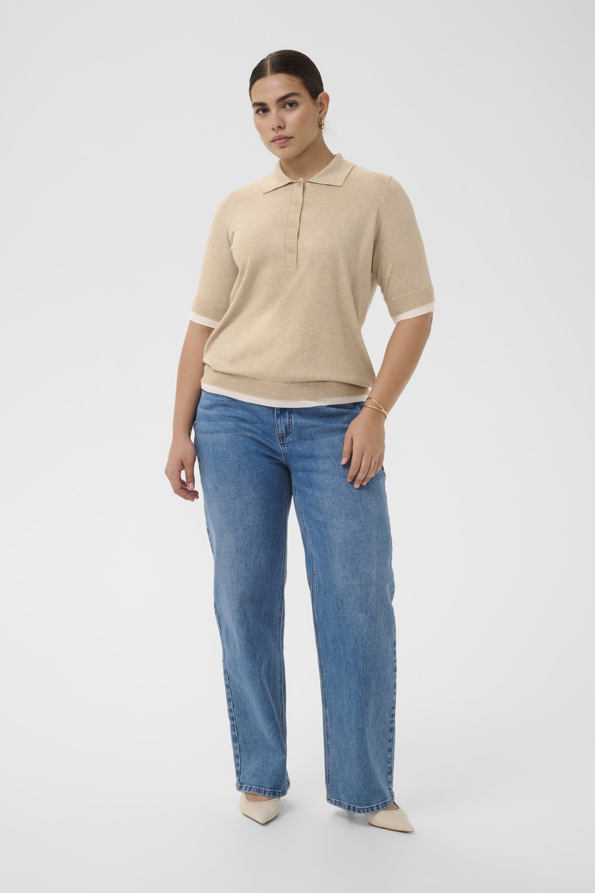 KClizzy Contrast Polo Knit Feather Gray Melange - 1513051 - 10584090